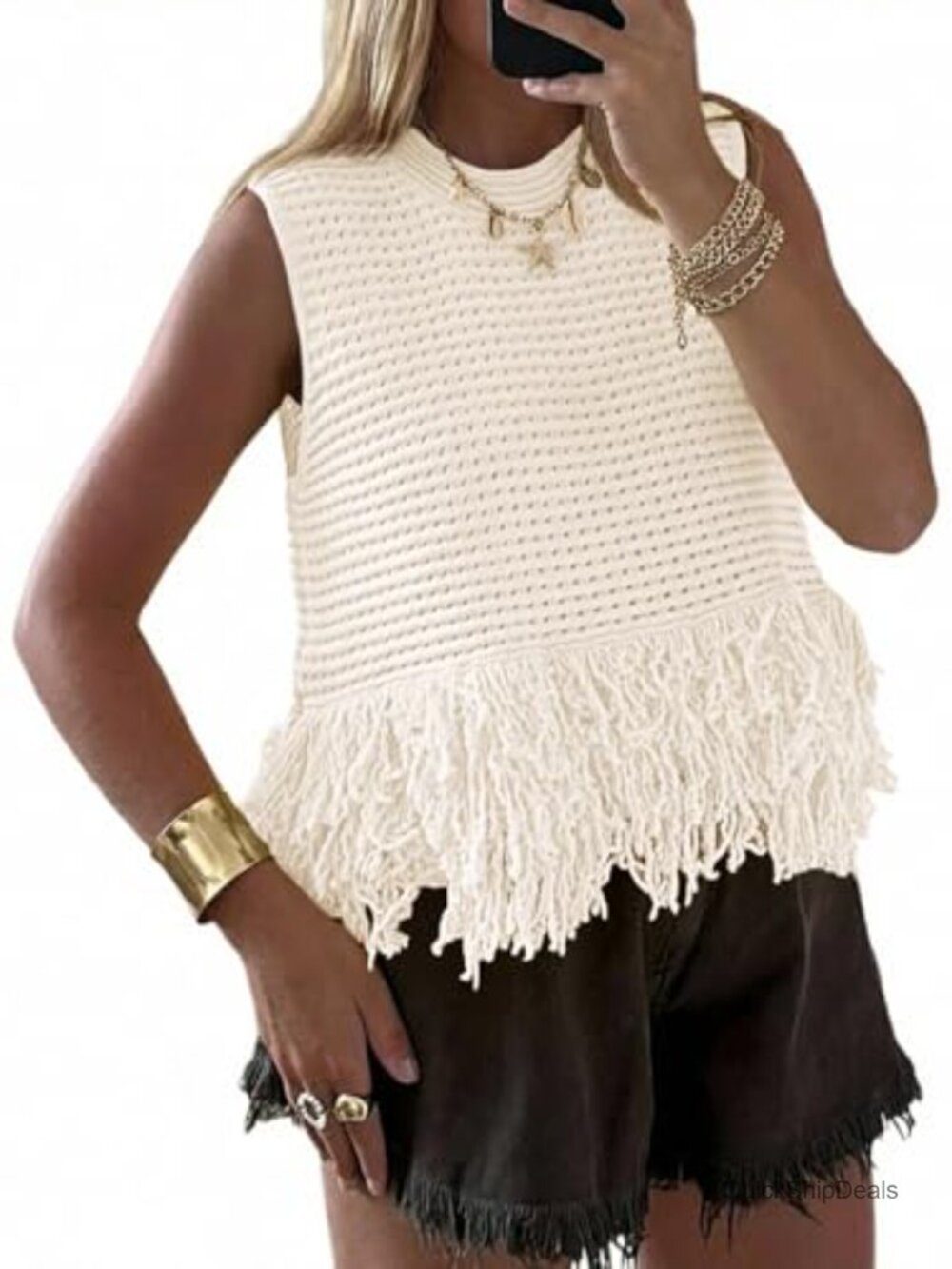 Crochet Crop Tank Top Fringe Boho Summer Sweater Vest Sleeveless